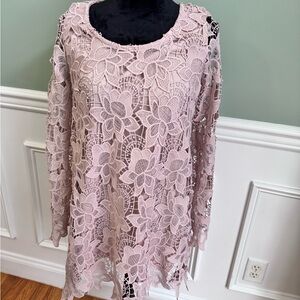 Lace Floral Crochet dress in Dusty Pink